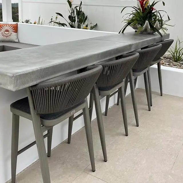 Alt view image 3 of 7 - PURPLE LEAF Counter Height Bar Stool Set of 2 Modern Aluminum Rattan Wicker Outdoor Barstools with Backrest and Cushion for Kitchen Lawn Pool Bar Chairs Grey