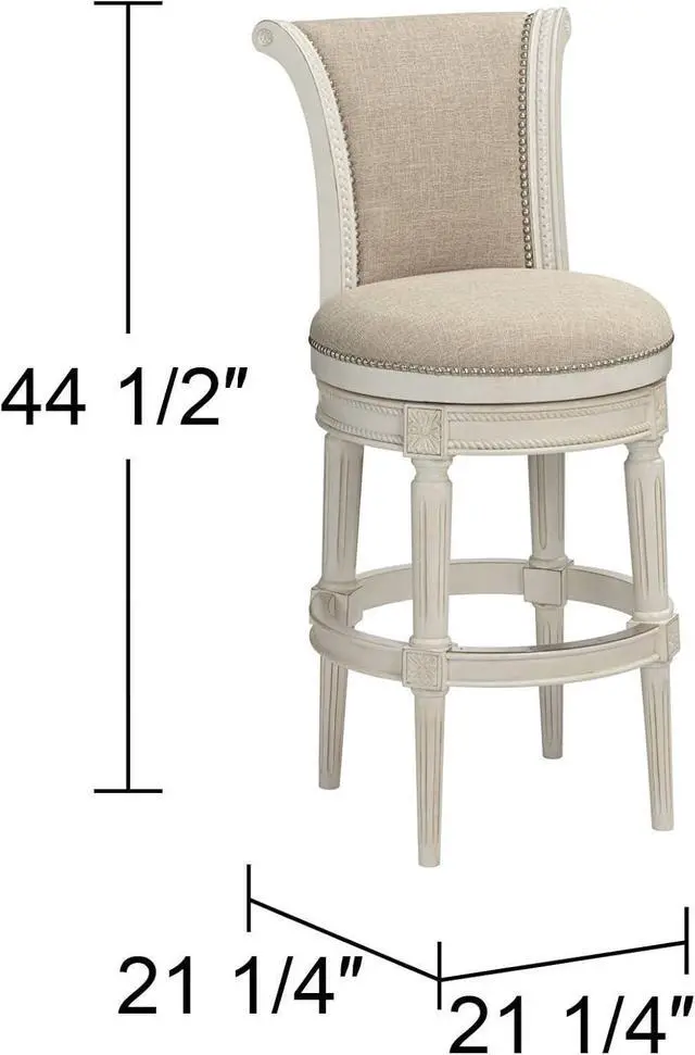 Alt view image 3 of 7 - 55 Downing Street Oliver Wood Swivel Bar Stool White 30 1/2" High Vintage Traditional Scroll Cream Woven Fabric Round Cushion with Backrest Footrest for Kitchen Counter Height Island Home Shed