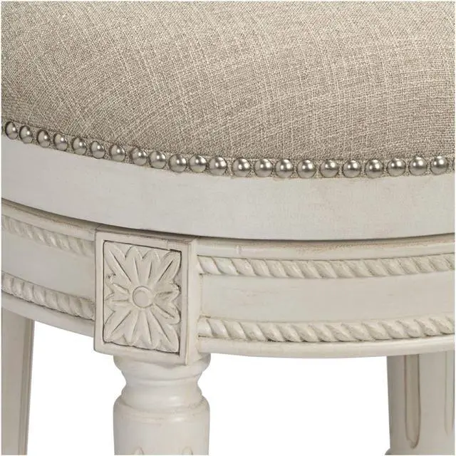 Alt view image 5 of 7 - 55 Downing Street Oliver Wood Swivel Bar Stool White 30 1/2" High Vintage Traditional Scroll Cream Woven Fabric Round Cushion with Backrest Footrest for Kitchen Counter Height Island Home Shed