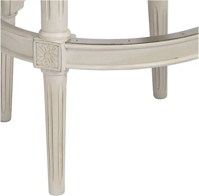 Alt view image 6 of 7 - 55 Downing Street Oliver Wood Swivel Bar Stool White 30 1/2" High Vintage Traditional Scroll Cream Woven Fabric Round Cushion with Backrest Footrest for Kitchen Counter Height Island Home Shed