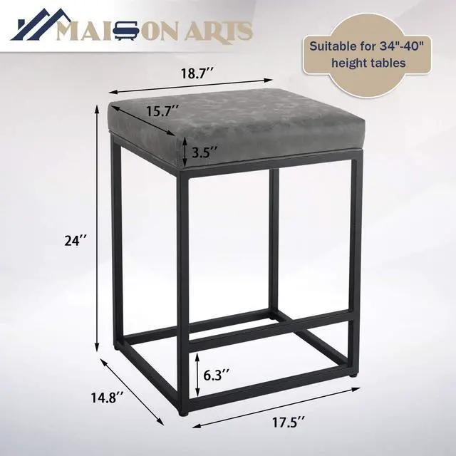 Alt view image 2 of 7 - Maison Counter Height 24 Inch Bar Stool for Kitchen Counter Backless Industrial Stool Modern Upholstered Barstool Countertop Chair Saddle Seat Island Stool,330 LBS Bear Capacity,1 Stool(24 Inch, Grey)