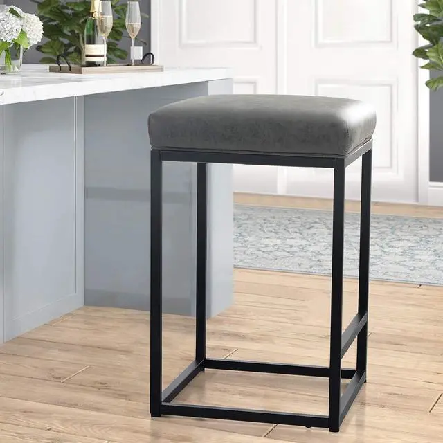 Alt view image 3 of 7 - Maison Counter Height 24 Inch Bar Stool for Kitchen Counter Backless Industrial Stool Modern Upholstered Barstool Countertop Chair Saddle Seat Island Stool,330 LBS Bear Capacity,1 Stool(24 Inch, Grey)