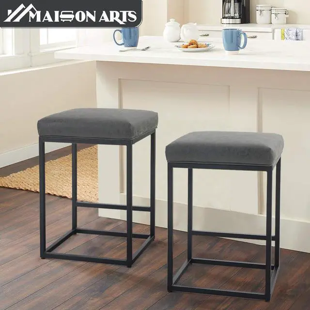 Alt view image 5 of 7 - Maison Counter Height 24 Inch Bar Stool for Kitchen Counter Backless Industrial Stool Modern Upholstered Barstool Countertop Chair Saddle Seat Island Stool,330 LBS Bear Capacity,1 Stool(24 Inch, Grey)