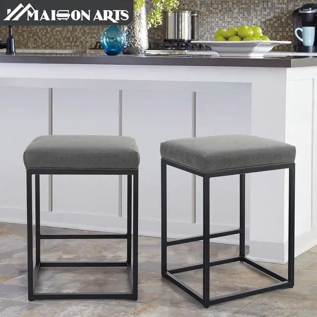 Alt view image 4 of 7 - Maison Counter Height 24 Inch Bar Stool for Kitchen Counter Backless Industrial Stool Modern Upholstered Barstool Countertop Chair Saddle Seat Island Stool,330 LBS Bear Capacity,1 Stool(24 Inch, Grey)