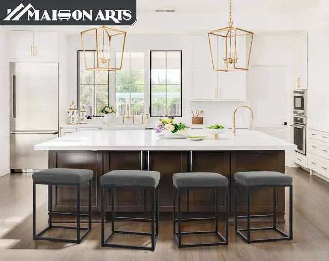 Alt view image 6 of 7 - Maison Counter Height 24 Inch Bar Stool for Kitchen Counter Backless Industrial Stool Modern Upholstered Barstool Countertop Chair Saddle Seat Island Stool,330 LBS Bear Capacity,1 Stool(24 Inch, Grey)