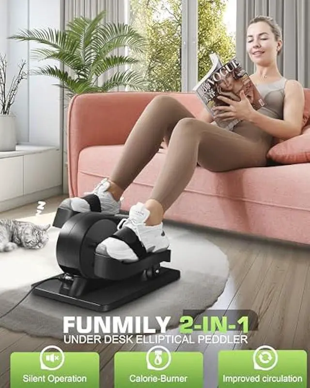 Alt view image 2 of 6 - FUNMILY Under Desk Elliptical Machine, Large LCD Ellipse Leg Exerciser as Seen on TV, While Sitting for Seniors/Adults, 100% Pre-Assembled Exercise Equipment with Remote & Magnetic Storage (Black)