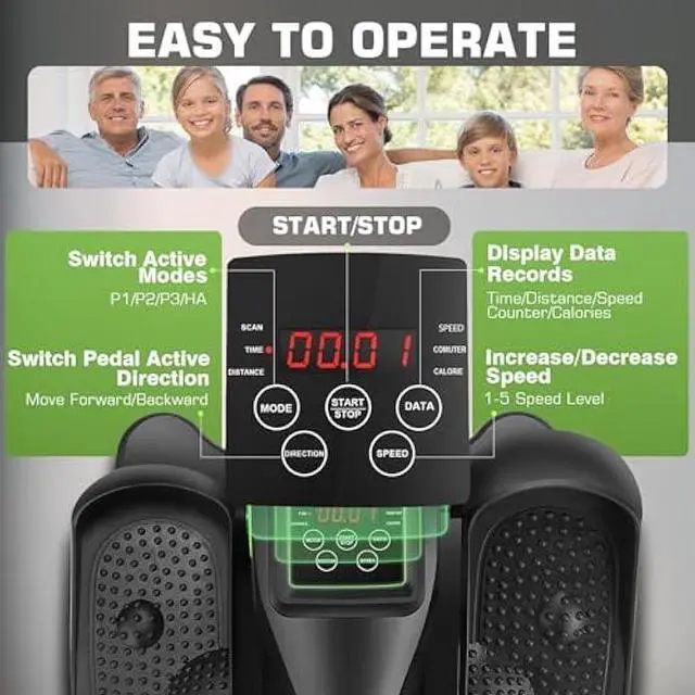 Alt view image 4 of 7 - ANCHEER Under Desk Elliptical Machine - Quiet Pedal Exerciser for Seniors, Office & Home, Low-Impact Seated Leg Workout Equipment, Smart LCD Display, Remote Control