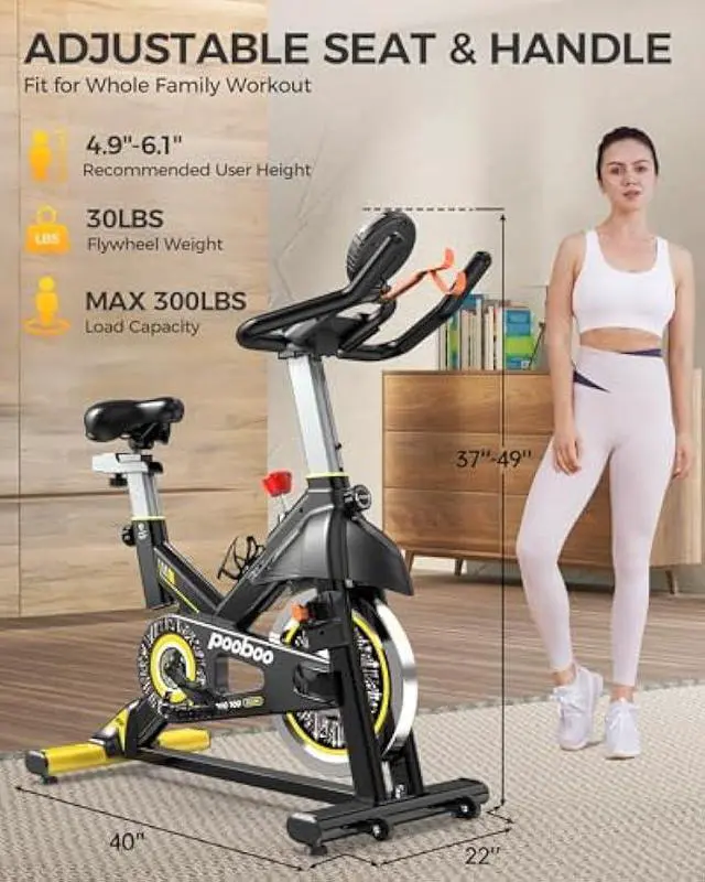 Alt view image 5 of 5 - pooboo Exercise Bike, Adjustable Magnetic/Brake Pad Resistance Silent Belt Drive, Indoor Cycling Bike for Home Cardio, Fitness Stationary Bike with 350lbs/300lbs Weight Capacity &Upgraded Version Seat
