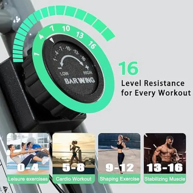 Alt view image 2 of 5 - BARWING Stationary Exercise Bike for Home Workout, 5 IN 1 Foldable Indoor Cycling Bike for Seniors, 350LB Capacity, 16-Level Magnetic Resistance, Seat Backrest Adjustments
