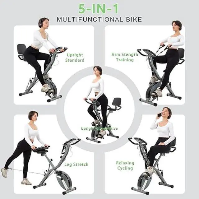 Alt view image 3 of 5 - BARWING Stationary Exercise Bike for Home Workout, 5 IN 1 Foldable Indoor Cycling Bike for Seniors, 350LB Capacity, 16-Level Magnetic Resistance, Seat Backrest Adjustments