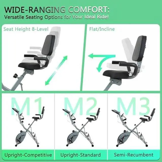 Alt view image 4 of 5 - BARWING Stationary Exercise Bike for Home Workout, 5 IN 1 Foldable Indoor Cycling Bike for Seniors, 350LB Capacity, 16-Level Magnetic Resistance, Seat Backrest Adjustments