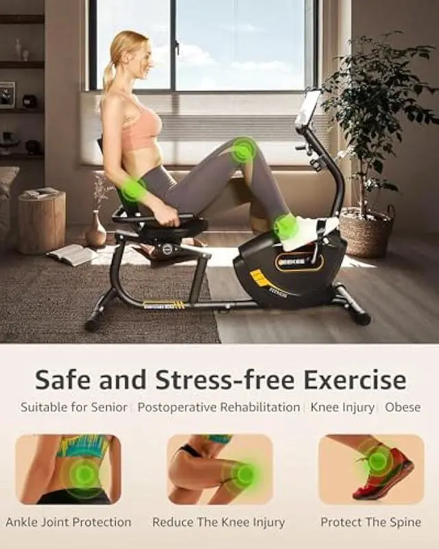 Alt view image 2 of 5 - JEEKEE Recumbent Exercise Bike for Seniors,Stationary Bikes for Home, 300LB Capacity & 16 Levels Magnetic Resistance, Heart Rate Handle