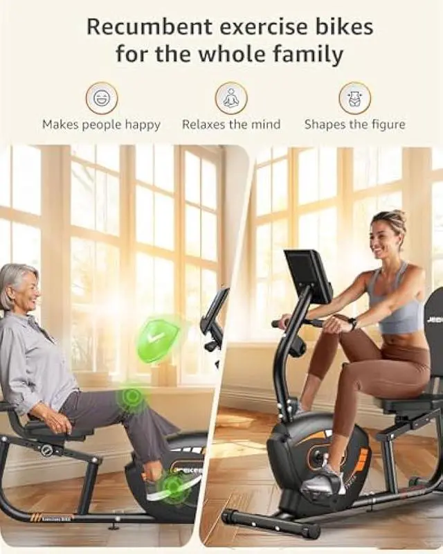 Alt view image 4 of 5 - JEEKEE Recumbent Exercise Bike for Seniors,Stationary Bikes for Home, 300LB Capacity & 16 Levels Magnetic Resistance, Heart Rate Handle