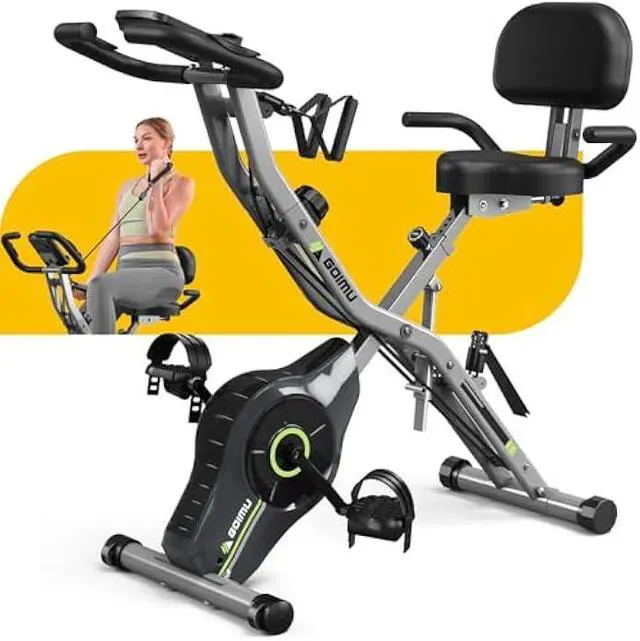 Main image of Exercise Bike, 5 in 1 Foldable Stationary Bike for Seniors, 8-Level Adjustable Magentic Resistance, Indoor Recumbent Bike with 330LB Capacity, Comfortable Seat Backrest