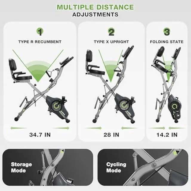 Alt view image 5 of 5 - Exercise Bike, 5 in 1 Foldable Stationary Bike for Seniors, 8-Level Adjustable Magentic Resistance, Indoor Recumbent Bike with 330LB Capacity, Comfortable Seat Backrest