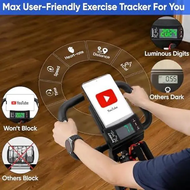 Alt view image 2 of 5 - YYFITT 3-IN-1 Exercise Bike with Luminous Digits Display | Folding Stationary Bikes for Home Seniors | Compact Workout Bike with Fully Support Backrest - Wider Seat - 16 Level Magnetic Resistance
