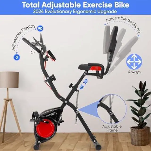 Alt view image 3 of 5 - YYFITT 3-IN-1 Exercise Bike with Luminous Digits Display | Folding Stationary Bikes for Home Seniors | Compact Workout Bike with Fully Support Backrest - Wider Seat - 16 Level Magnetic Resistance