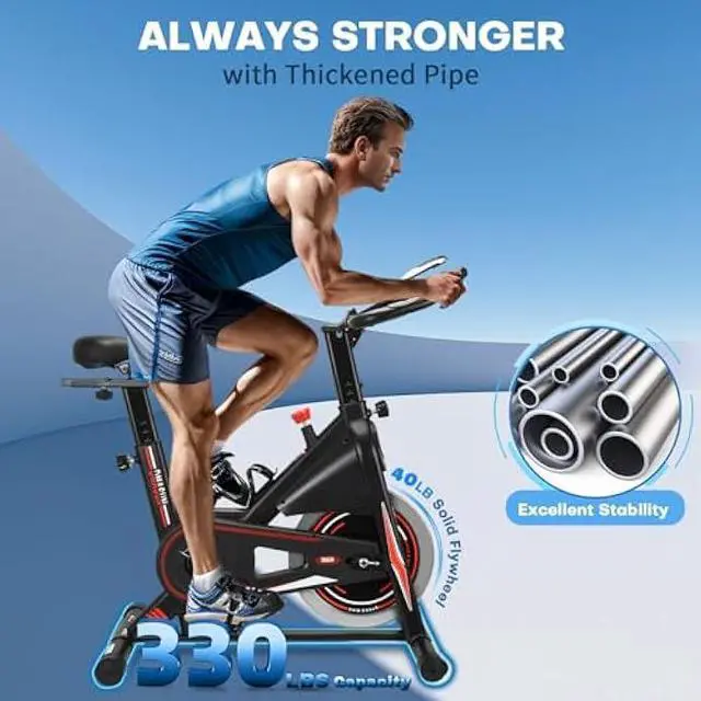 Alt view image 2 of 5 - Exercise Bike, DMASUN Classic Brake Pad Pro Stationary Bike for Home with 330 LB Capacity, Workout Bike with Comfortable Seat Cushion, Digital Display with Tablet Holder