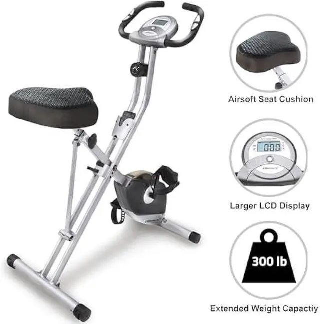 Alt view image 2 of 6 - Exerpeutic Foldable Exercise Bike, 8 levels of Resistance Stationary Bicycle with Airsoft Seat, LCD Display to Track Distance, Calories, Time and Speed