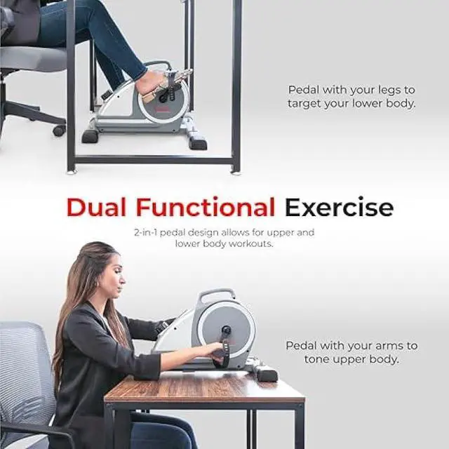 Alt view image 2 of 6 - Sunny Health & Fitness Dual Function Under-Desk Bike Trainer, Mini Exercise Machine for Senior Training, Arm/Leg Cardio Cycle Workout, Optional Magnetic, Motorized & Free SunnyFit App Bluetooth Link