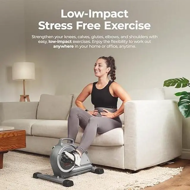Alt view image 4 of 6 - Sunny Health & Fitness Dual Function Under-Desk Bike Trainer, Mini Exercise Machine for Senior Training, Arm/Leg Cardio Cycle Workout, Optional Magnetic, Motorized & Free SunnyFit App Bluetooth Link