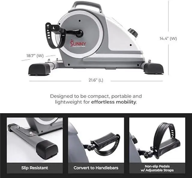 Alt view image 6 of 6 - Sunny Health & Fitness Dual Function Under-Desk Bike Trainer, Mini Exercise Machine for Senior Training, Arm/Leg Cardio Cycle Workout, Optional Magnetic, Motorized & Free SunnyFit App Bluetooth Link