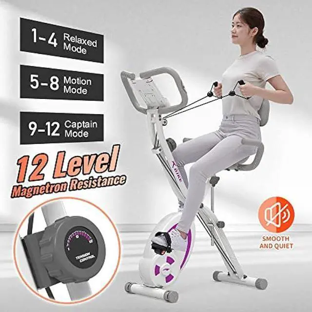 Alt view image 3 of 5 - leikefitness Folding Stationary Bike Recumbent Exercise Bike w/Arm Resistance Bands-Pulse Sensor-LCD Monitor and Easy to Assemble Indoor Cycling Bike 2280
