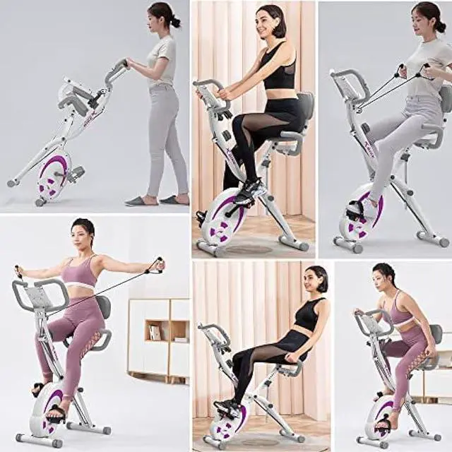 Alt view image 5 of 5 - leikefitness Folding Stationary Bike Recumbent Exercise Bike w/Arm Resistance Bands-Pulse Sensor-LCD Monitor and Easy to Assemble Indoor Cycling Bike 2280