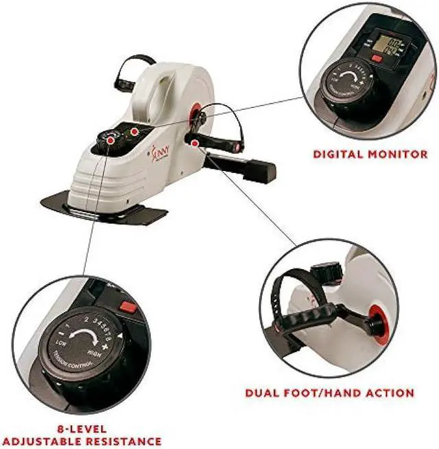 Alt view image 4 of 5 - Sunny Health & Fitness Dual Function Under Desk Pedal Exerciser, Portable Indoor Cardio Mini Bike at Home, Arm/Leg Cycle for Seniors, Optional Magnetic, Motorized & Free SunnyFit App Bluetooth Connect