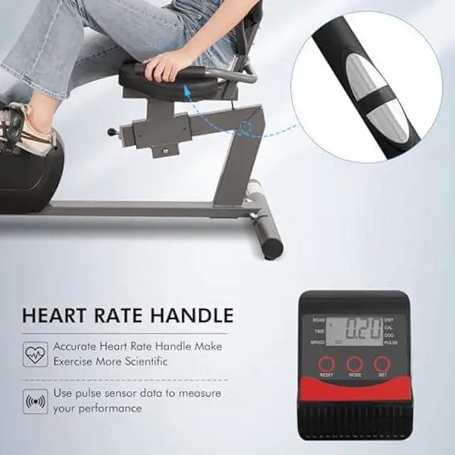 Alt view image 4 of 5 - Recumbent Exercise Bike for Home Magnetic Stationary Bike for Adult Seniors, Workout Equipment for Gym, LCD, Heart Rate Handle,Indoor
