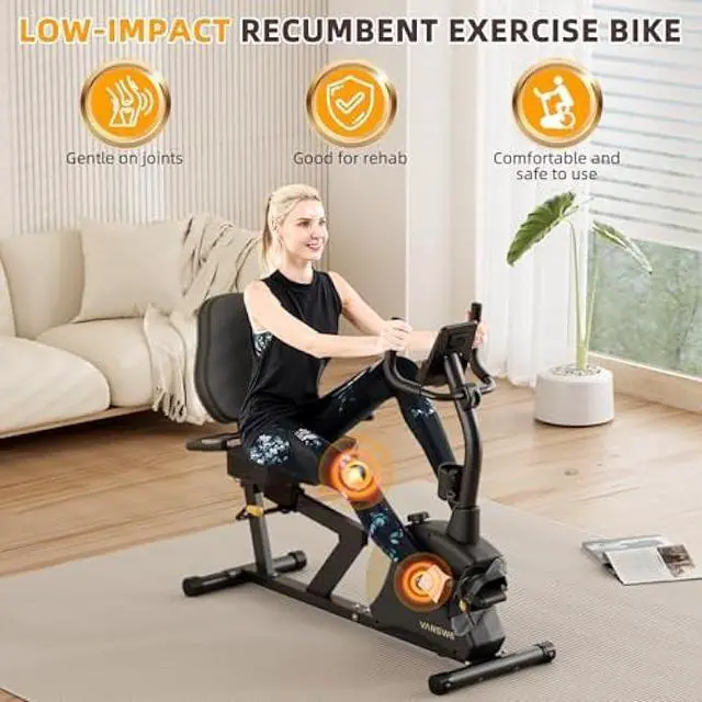 Alt view image 2 of 5 - VANSWE Recumbent Exercise Bike, Recumbent Stationary Bikes for Home 400 LBS Weight Capacity, Exercise Bike for Home Seniors with Smart App and Bluetooth Connectivity, LED Display, Pulse Handle