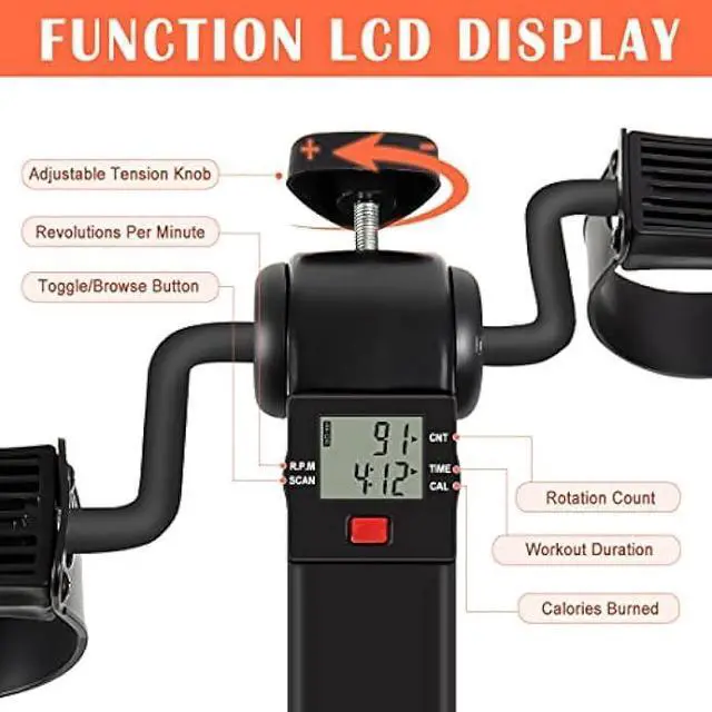 Alt view image 3 of 7 - Under Desk Bike Pedal Exerciser, Upper & Lower Peddler Exerciser for Seniors with LCD Display, Fitness Folding Exerciser Peddler for Arm & Leg Workout