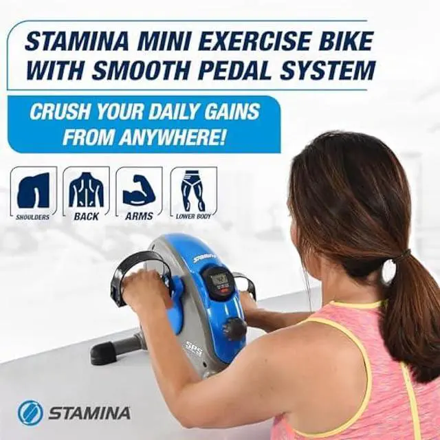 Alt view image 3 of 5 - Stamina Compact Adjustable Mini Under Desk Exercise Bike Workout Equipment for Cardio with Smooth Pedal System and Resistance Dial