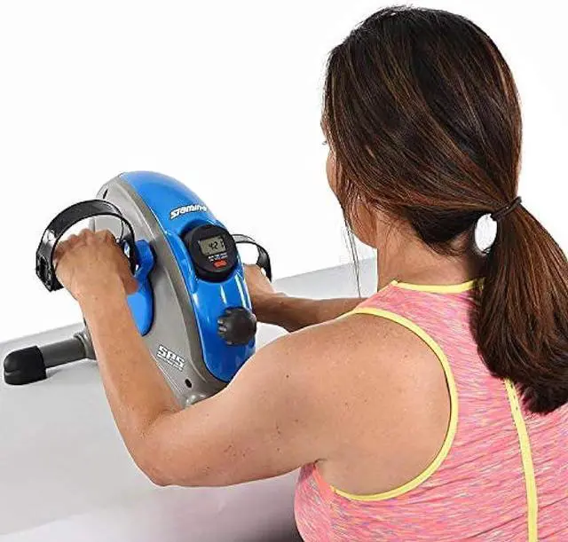 Alt view image 2 of 5 - Stamina Compact Adjustable Mini Under Desk Exercise Bike Workout Equipment for Cardio with Smooth Pedal System and Resistance Dial