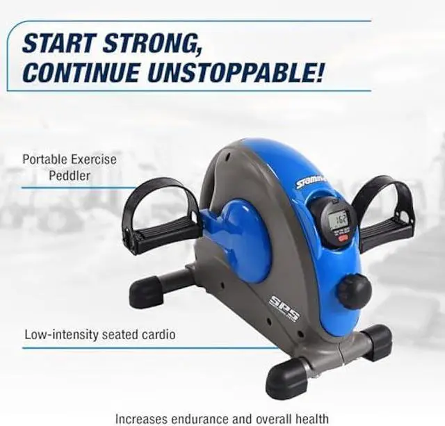 Alt view image 5 of 5 - Stamina Compact Adjustable Mini Under Desk Exercise Bike Workout Equipment for Cardio with Smooth Pedal System and Resistance Dial