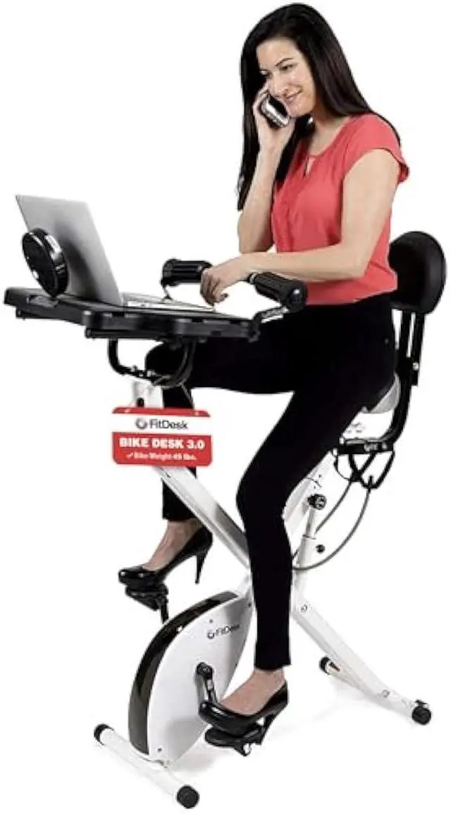 Main image of FitDesk Bike Desk 3.0 - Adjustable Height Standing Desk Exercise Bike, Built-in Tablet Holder, Lightweight Stationary Laptop Table for Home Office, Supports Up to 300 lbs, Ideal for Home Workouts