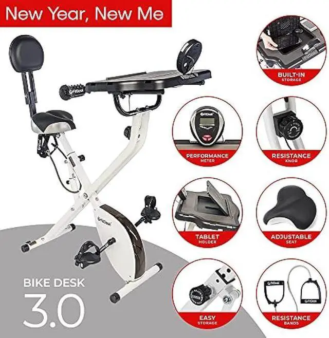 Alt view image 2 of 5 - FitDesk Bike Desk 3.0 - Adjustable Height Standing Desk Exercise Bike, Built-in Tablet Holder, Lightweight Stationary Laptop Table for Home Office, Supports Up to 300 lbs, Ideal for Home Workouts