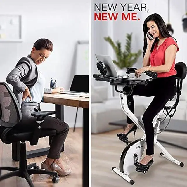 Alt view image 3 of 5 - FitDesk Bike Desk 3.0 - Adjustable Height Standing Desk Exercise Bike, Built-in Tablet Holder, Lightweight Stationary Laptop Table for Home Office, Supports Up to 300 lbs, Ideal for Home Workouts