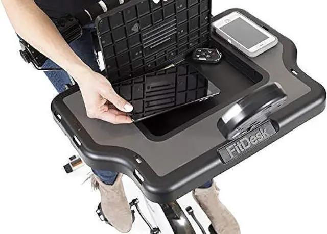 Alt view image 5 of 5 - FitDesk Bike Desk 3.0 - Adjustable Height Standing Desk Exercise Bike, Built-in Tablet Holder, Lightweight Stationary Laptop Table for Home Office, Supports Up to 300 lbs, Ideal for Home Workouts