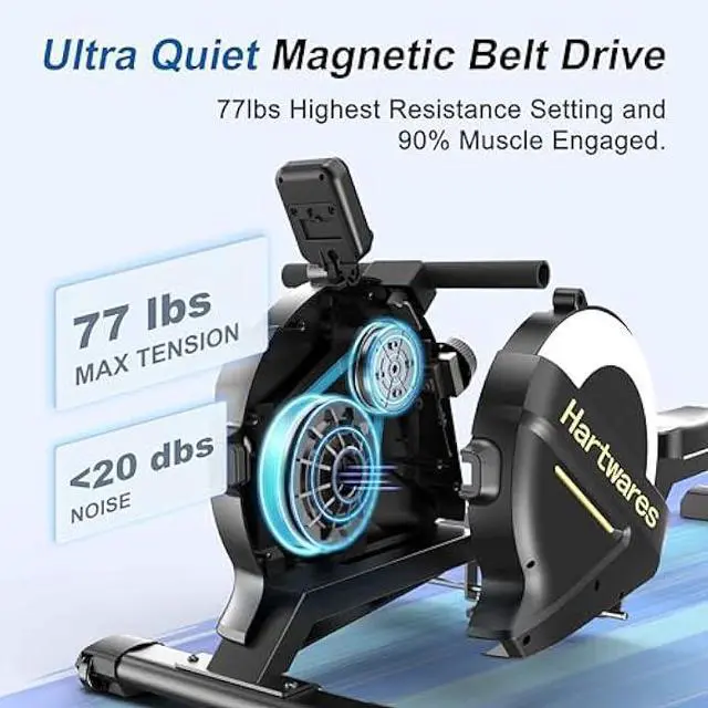 Alt view image 2 of 5 - Rowing Machines for Home,Hartwares Magnetic Rowing Machine with 77lbs High Resistance Rowing Machine,16 Levels of Quiet Resistance,Rower Machine for Home Row Machine,App Compatible,LCD Monitor