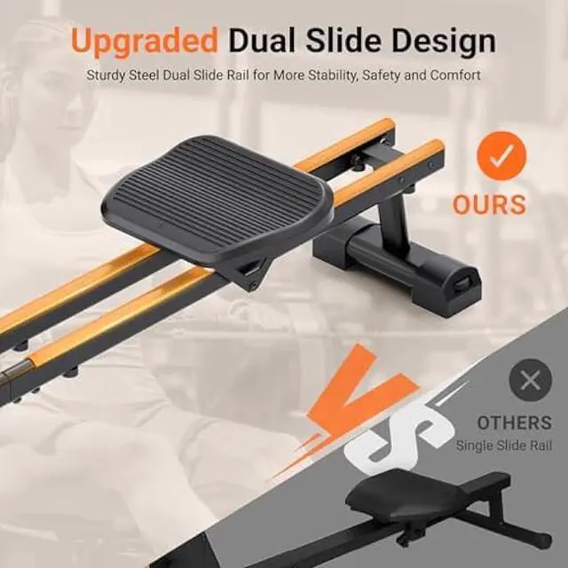 Alt view image 3 of 5 - Dripex Rowing Machines for Home Use, Rowing Machine Max 350 LBS, Magnetic Rower with 16 Levels of Workout Resistance, Dual Slide Rail, Bluetooth App Supported, LCD Monitor,Row Machine for Gym Exercise