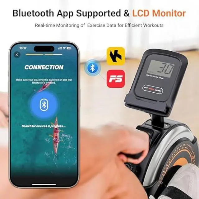 Alt view image 5 of 5 - Dripex Rowing Machines for Home Use, Rowing Machine Max 350 LBS, Magnetic Rower with 16 Levels of Workout Resistance, Dual Slide Rail, Bluetooth App Supported, LCD Monitor,Row Machine for Gym Exercise