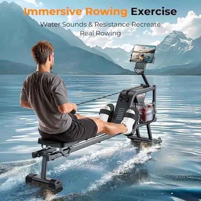 Alt view image 2 of 5 - YOSUDA Magnetic/Water Rowing Machine 350 LB Weight Capacity - Foldable Rower for Home Use with Bluetooth, App Supported, Tablet Holder and Comfortable Seat Cushion