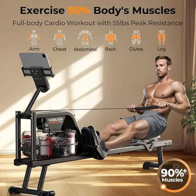 Alt view image 3 of 5 - YOSUDA Magnetic/Water Rowing Machine 350 LB Weight Capacity - Foldable Rower for Home Use with Bluetooth, App Supported, Tablet Holder and Comfortable Seat Cushion