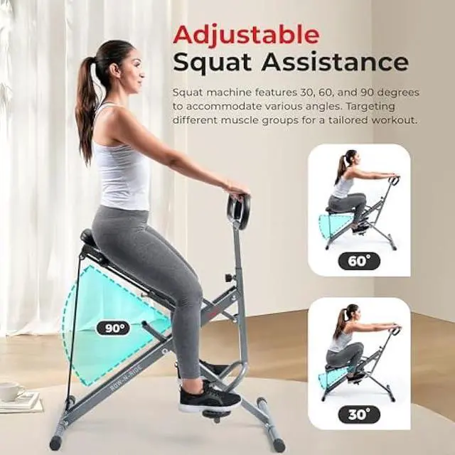 Alt view image 3 of 5 - Sunny Health & Fitness Row-N-Ride Squat Assist Trainer, Foldable & Easy Setup Exercise Equipment w/Adjustable Resistance, Home Gym Training Machine for Arm, Glute & Leg Workout, Optional in Colors