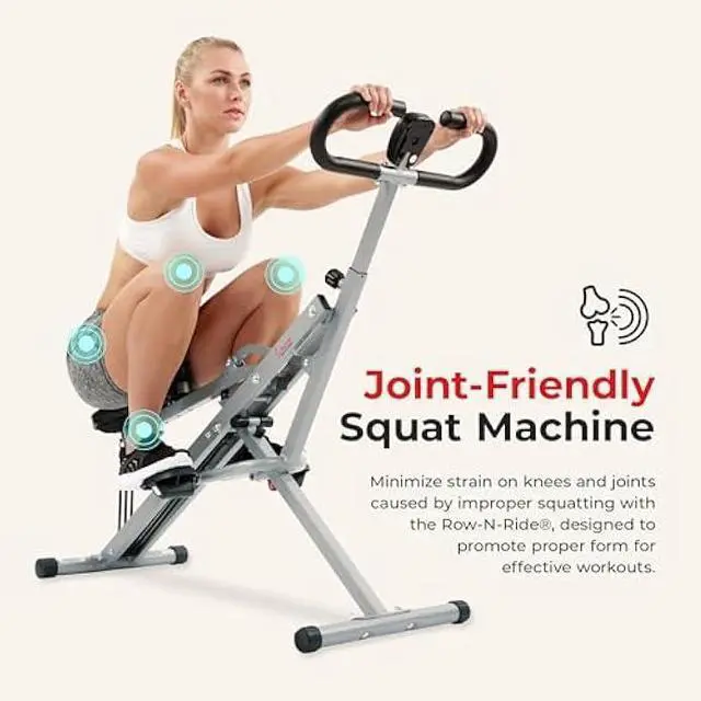 Alt view image 5 of 5 - Sunny Health & Fitness Row-N-Ride Squat Assist Trainer, Foldable & Easy Setup Exercise Equipment w/Adjustable Resistance, Home Gym Training Machine for Arm, Glute & Leg Workout, Optional in Colors