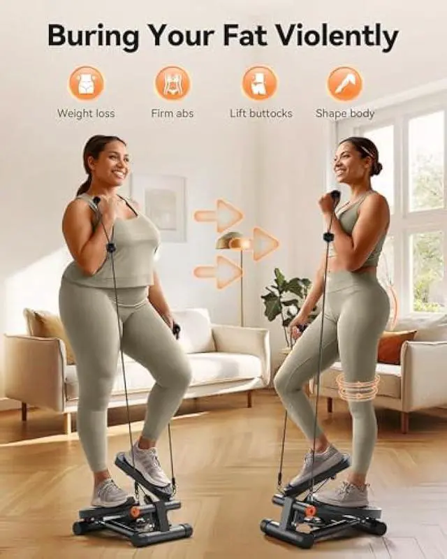 Alt view image 2 of 5 - Niceday Steppers for Exercise, Mini Stair Stepper with Resistance Bands at Home Workout Equipment with 300LBS Loading Capacity, Hydraulic Fitness Stepper with LCD Monitor