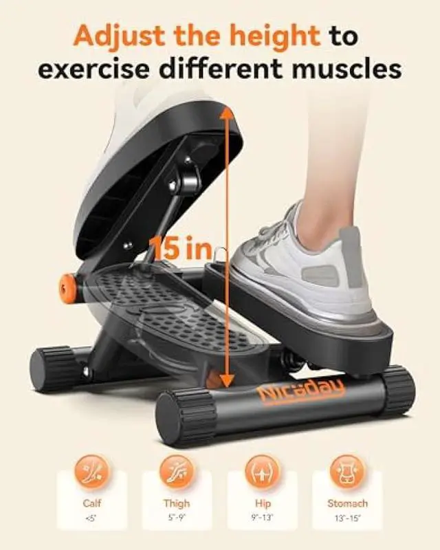 Alt view image 4 of 5 - Niceday Steppers for Exercise, Mini Stair Stepper with Resistance Bands at Home Workout Equipment with 300LBS Loading Capacity, Hydraulic Fitness Stepper with LCD Monitor