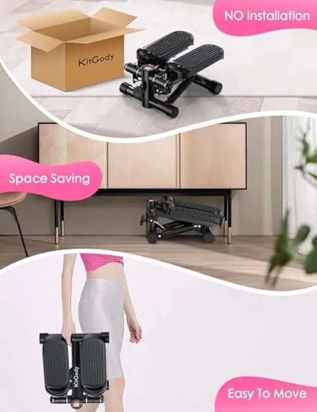 Alt view image 5 of 5 - Steppers for Exercise at Home, KitGody Mini Stepper with Resistance Bands, Portable Stair Stepper for Home 330LBS Capacity, Adjustable Height Fitness Stepper Machine