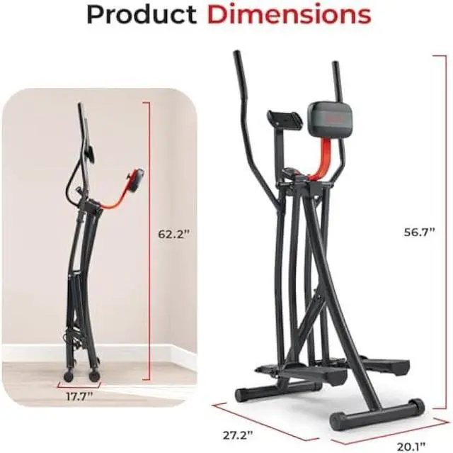 Alt view image 6 of 6 - Sunny Health & Fitness Air Walk Elliptical, Foldable Machine w/30-Inch Stride, Cardio Cross Trainer Glider Equipment for Home Exercise, Free SunnyFit App Bluetooth Link, Optional Adjustable Resistance